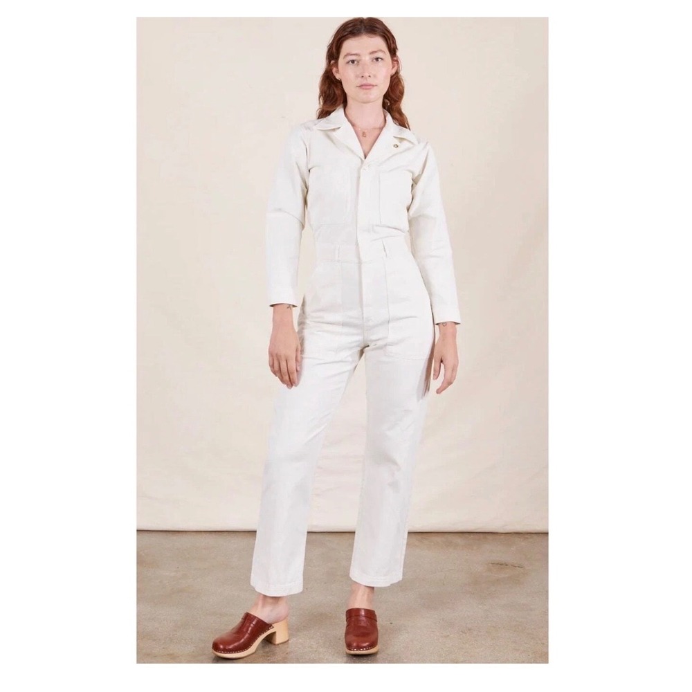 Big Bud Press Long Sleeve Cotton Twill Jumpsuit Off-White Cream Size M